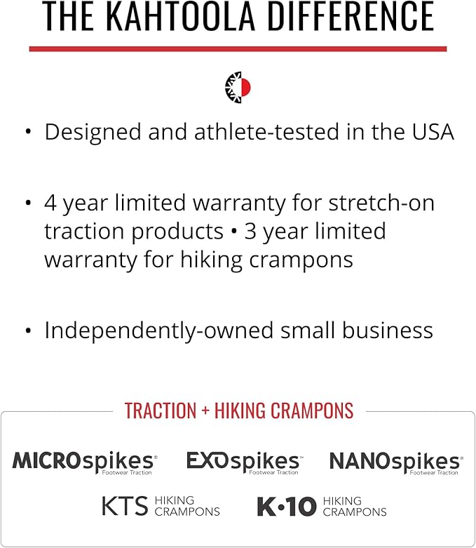 Kahtoola EXOspikes Footwear Traction for Winter Hiking & Running in Snow, Ice & Rocky Terrain