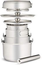 Camping Cookware Set 304 Stainless Steel 8-Piece Pots & Pans Open Fire Cooking Kit | Frying Pan Steamer with Travel Tote Bag | Compact For Outdoors & Indoors Kitchen Family Campfire Hiking RV