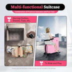20" Ride-On Travel Suitcase for Kids, Toddler Carry on Luggage with Wheels, Children Travel Rolling Trolly Luggage with Password Lock, Children's Ride On (Pink)