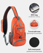 WATERFLY Packable Small Crossbody Sling Backpack Shoulder Chest Bag Daypack for Hiking Traveling