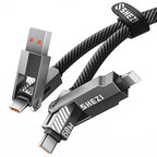 SHEZI Nylon Braided 4 in 1 USB C Cable 60W 5FT Compatible with Lightning Cable, Fast Charging for iPhone/iPad Charger Cord [480Mbps Data Sync],Multi Charging Cable with Type C/USB A, Grey