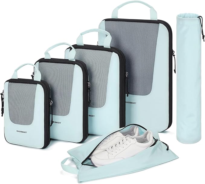 BAGSMART Compression Packing Cubes for Travel, 6 Set/5 Set/4 Set, Compression Suitcase Organizer Bags Set for Suitcases Travel Essentials, Lightweight Packing Organizers