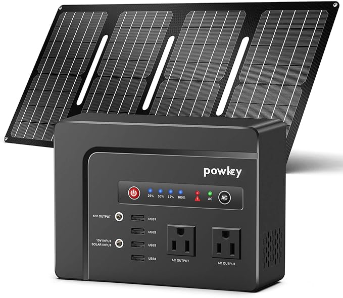 Powkey Solar Generator with Panel,200W Portable Power Station with Solar Panel 40W, 110V Pure Sine Wave DC/USB/AC Outlet Electric Generator Battery Backup for Outdoor Camping Emergency Home