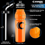 Cannon Sports 1 Liter Sports Water Bottle, BPA-Free, 34 Oz Capacity, Large Mouth, 2 lids (Straw and Squeeze), Great For Helmet Sports Such As Hockey, Lacrosse, Football, Boxing (Orange)