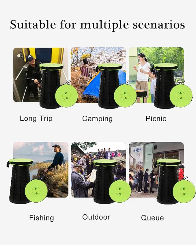 Deer's Life Square Portable Folding Stool, Upgrade Full Color Collapsible Stools for Adults Heavy Duty 485lbs Yet Small Lightweight Telescoping Retractable Camping Stool