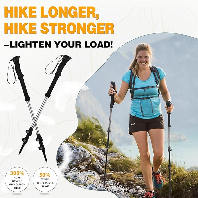 Trekking Poles - 2PC Hiking Poles for Backpacking, Ultralight Telescopic Walking Sticks, Aircraft-Grade 7075 Aluminum with EVA Foam Grips, Lightweight Hiking Sticks for Seniors Women Men