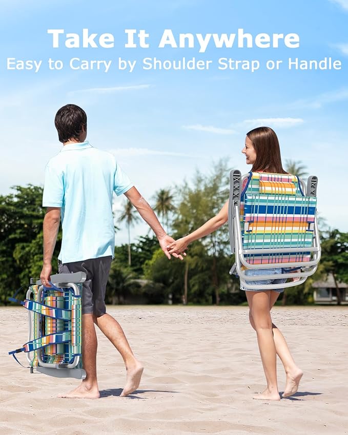 ZENPETIO Beach Chair, Camping Chair for Adults, Reclining Backpack Chair for Pool, Beach, Camping, Outdoors