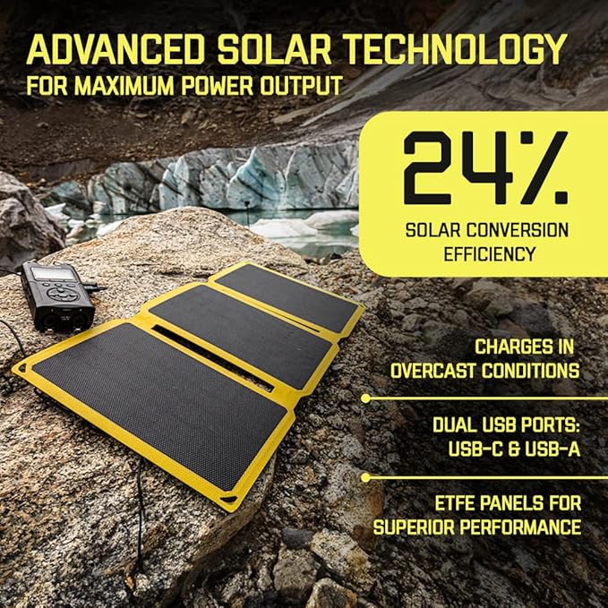 SunJack – 15 Watt Foldable Solar Panel, ETFE Monocrystalline Portable Solar Panel with USB-C and USB-A, IP67 Waterproof Solar Panels for Camping, Backpacking, Hiking and Travel