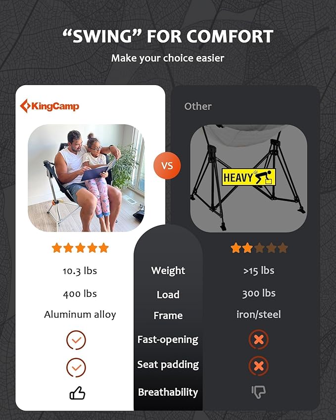 KingCamp Hammock Chair with Footrest, Swinging Portable Folding Camping Chairs for Adults MAX 440lbs Heavy Duty Foldable Oversized Rocker with Cup Holder Pillow for Outdoor Beach Patio Sport Lawn