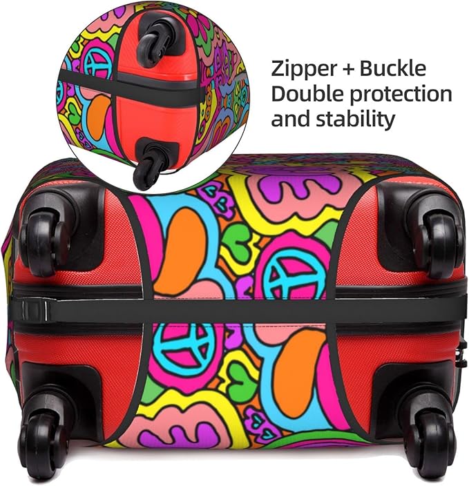Travel Luggage Cover Suitcase Protector, Peace Sign Psychedelics Trippy Washable Elastic Stretch Anti-scratch Travel Suitcase Sleeve with Concealed Zipper for Wheeled Suitcase Fits 22-24 Inch Luggage