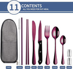 Travel Utensils with Case,Reusable Utensils,Portable Travel Camping Cutlery Set,Stainless Steel Flatware Set,Lunch Boxes Workplace Camping School Picnic (Purple)