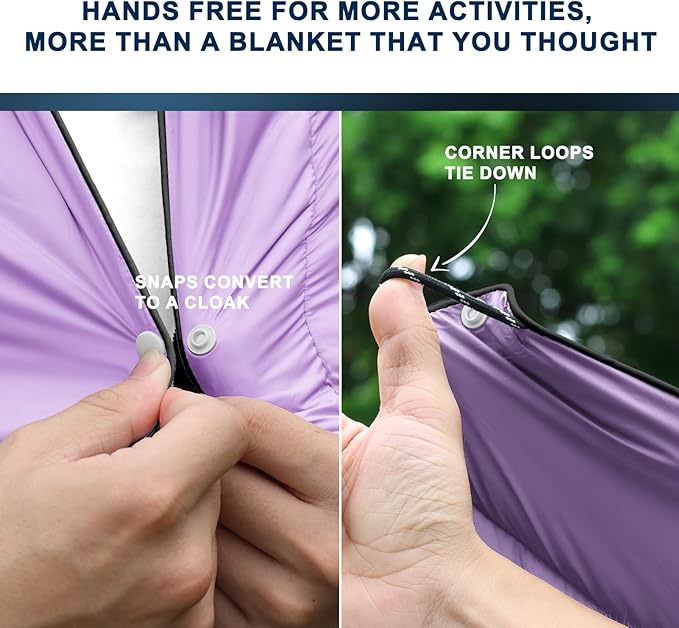 zzlamb Camping Blanket, Outdoor Lightweight Travel Blanket Puffy Portable Down Alternative, Windproof Warm Cloak with Snaps, Cozy Quilt Backpacking Picnic RV Plane Car Hammock Beach Climbing