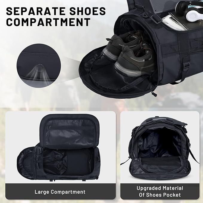 MIER Large Duffel Backpack Sports Gym Bag with Shoe Compartment, Heavy Duty and Water Resistant, Black, 90L
