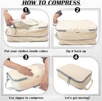 Extra Large Compression Packing Cubes for Travel Essentials, 2 Set Expandable Travel Cubes for Packing Compression Bags Luggage Suitcase Organizer, Cream