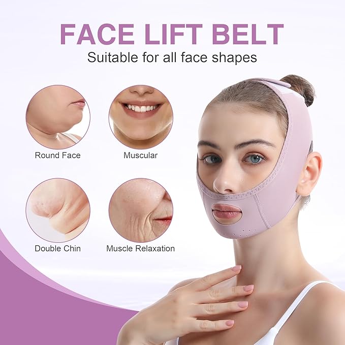 Anti-Snoring Chin Support for Better Sleep，Face Lifting Strap for Sleeping & Snoring Relief, Chin Strap for Double Chin Reduction & Jawline Contouring, Adjustable Breathable V-Line Shaping Belt