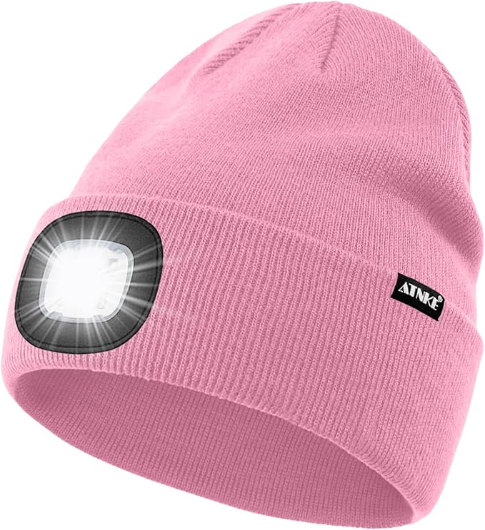 ATNKE LED Lighted Beanie Hat,USB Rechargeable 4 LED Running Headlamp Bright Cap with The Light Gifts for Men and Women