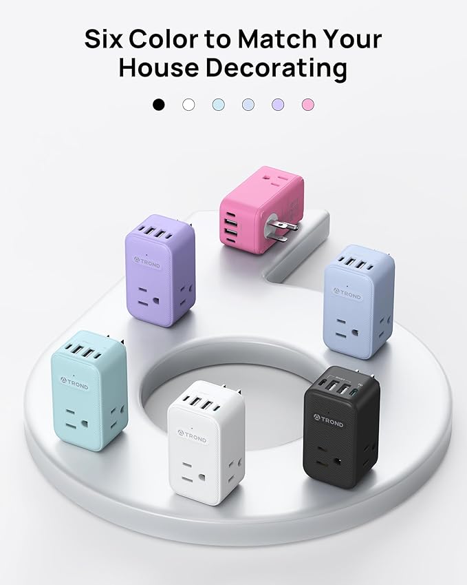 TROND Outlet Extender with USB C, 3 AC Outlet Splitter with 360 Rotation, Multiple Wall Plug with PD 20W Port, Cute Pink Plug Extension for Home Decoration, Travel Cruise Essentials