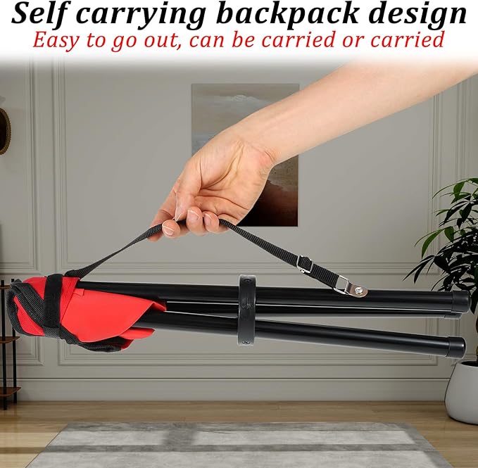 Travel Folding Camping Stool, 17.7 Inch Outdoor Tripod Seat Portable Fishing Chair Sturdy Three Legged Stool with Carry Strap for Camping Party Hiking Golf Mountaineering Picnic Beach, Red