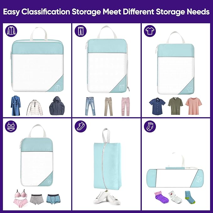 SWIHELP Compression Packing Cubes for Suitcases 6 Set Travel Luggage Organizer Packing For Storage Clothes Shoes