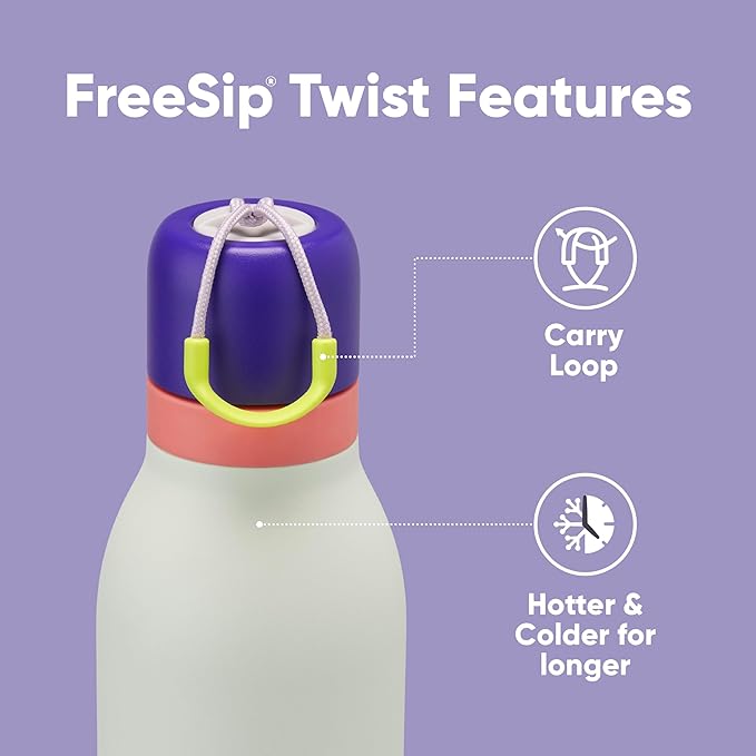 Owala FreeSip Twist Insulated Stainless Steel Water Bottle with Straw for Sports and Travel, BPA-Free, 18-oz, Purple/Mint (Minty Horizons)