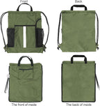 BeeGreen Moss Green Drawstring Bag Pack Sport Cinch Sack with Shoe Compartment and Two Side Mesh Pockets Heavy Duty Gym String Backpack for Unisex
