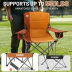 TIMBER RIDGE Oversized Folding Camping Chair for Adults, Support 550 LBS Heavy Duty with Cup Holder Side Pocket for Camp, Lawn, Picnic, Oange, 2 Pack