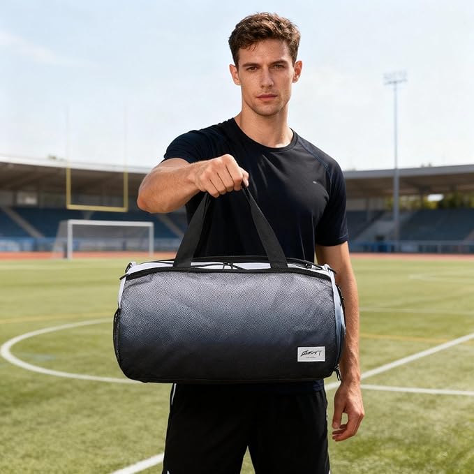 BE SMART Waterproof Mens Gym Bag with Shoe Compartment, Duffle Bag with Wet Pocket for Men, Lightweight Sport Carry On Duffel Bag for Travel, Sports, Fitness & Workout(Black Gradient)