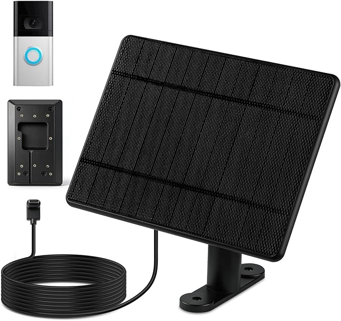 Solar Charger Only Compatible with Battery Doorbell (Type-C Port) Waterproof Continuously Solar Panel, Adjustable Panel
