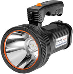 Rechargeable Searchlight Handheld LED Tactical Flashlight with Handle Spotlight High-Power Super Bright Torch with USB Output Torch (Black)