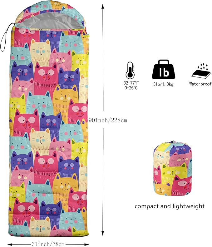 QOOMO Animals Camping Sleeping Bags,3 Season Warm & Cool Weather,Lightweight,Waterproof Sleeping Bags for Adults & Kids,Traveling,and Outdoors,Camping Gear Equipment