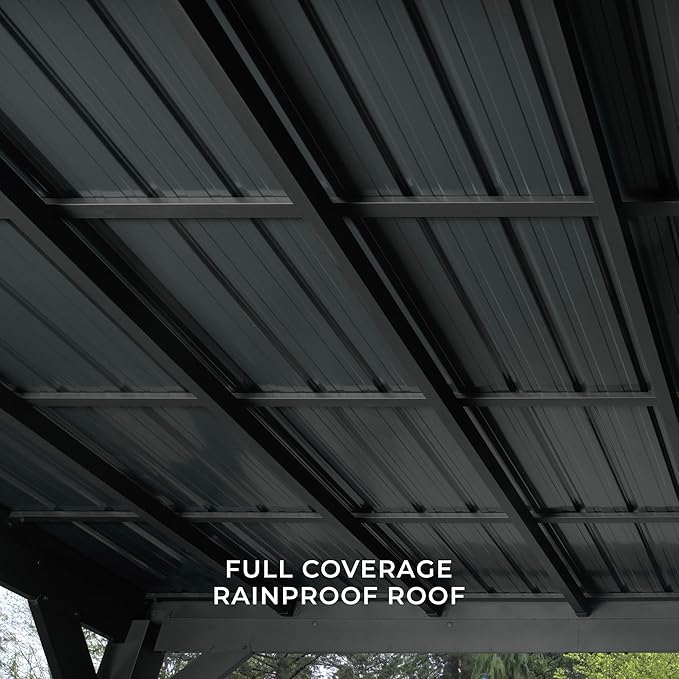 Backyard Discovery Stonebridge 20' x 9.5' Galvanized Steel Outdoor Gazebo Pavilion with Hardtop Slope Roof, Snow Load Support, Wind Resistance, PowerPort, Shade for Garden, Patio, Deck, Entertaining