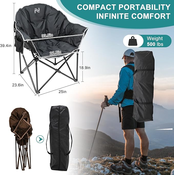 Slsy Heated Camping Chair Oversized, Outdoor Portable Heated Folding Chair, Heavy Duty 500 lbs Support, Padded Seat for Outdoor Sports, Camping, Patio, and Picnics