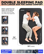 KingCamp Self Inflating Sleeping Pad for Camping, 7.5 R-Value Double Camping Mattress, Portable 4 Season Memory Foam Camping Mat with Pump & PVC-Free Fabric for Comfort Travel Car Tent Cot, Black