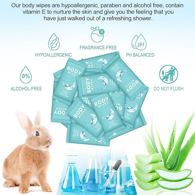 Treela 300 Pcs Bulk Deodorant Large Body Wipes Individually Wrapped Wet Wipes Travel Size for Adults Shower for Homeless Supplies Hygiene Personal Cleansing for Hiking Gym(7.09" X 9.84",Blue)