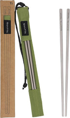 SANTTA Titanium Chopsticks with Travel Case - Ultralight and Reusable Chopsticks for Camping | 1 Pair Comes with Green Case