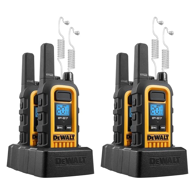 DEWALT FRS Walkie Talkies Long Range 2 Way Radio, 1 Watt, Waterproof & Rechargeable, 6 Pack with Gang Charger, DXFRS300-BCH6
