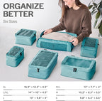 Compression Packing Cubes for Travel - Luggage Organizer Bags - Double Zipper Packing Cubes for Suitcases (6-Pack, Teal)