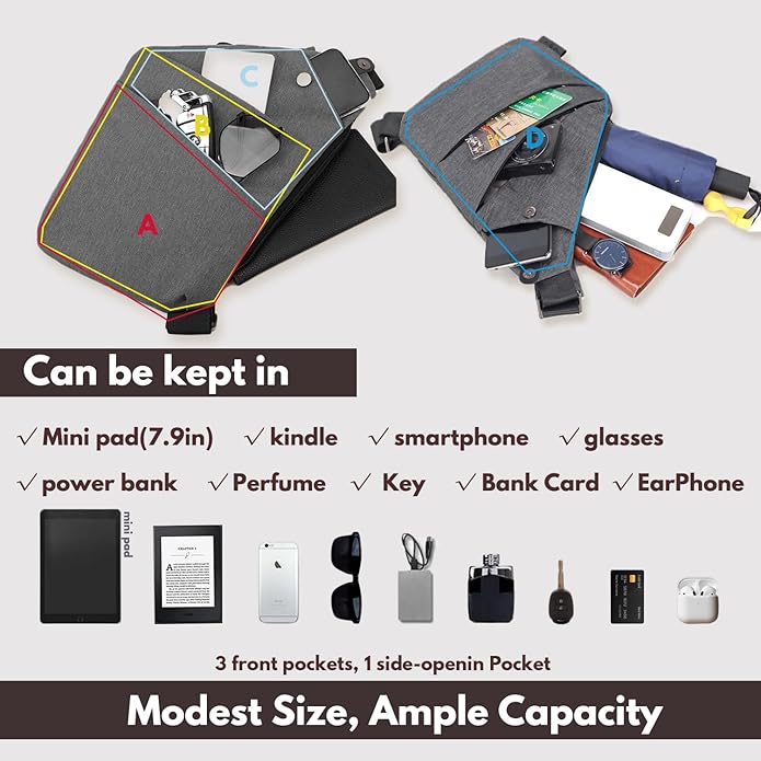 Anti Theft Travel Bag,Anti Theft Crossbody Bag, Sling Bag Travel Crossbody Bag for Women Men