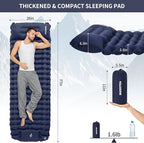 Camping Sleeping Pad, Connectable Design for Double Mat, Ultralight Inflatable Sleeping Mat with Pillow, Built-in Foot Pump, Portable Camping Air Mattress for Backpacking Hiking Tent (Navy)