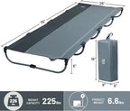 TIMBER RIDGE Lightweight Aluminum Camping Cot, 20-Second Quick Set-Up Folding Cot with Zipper Closure, Portable Carry Bag Included for Camping, Travel and Outdoors, Support up to 225lbs, Grey 2pcs