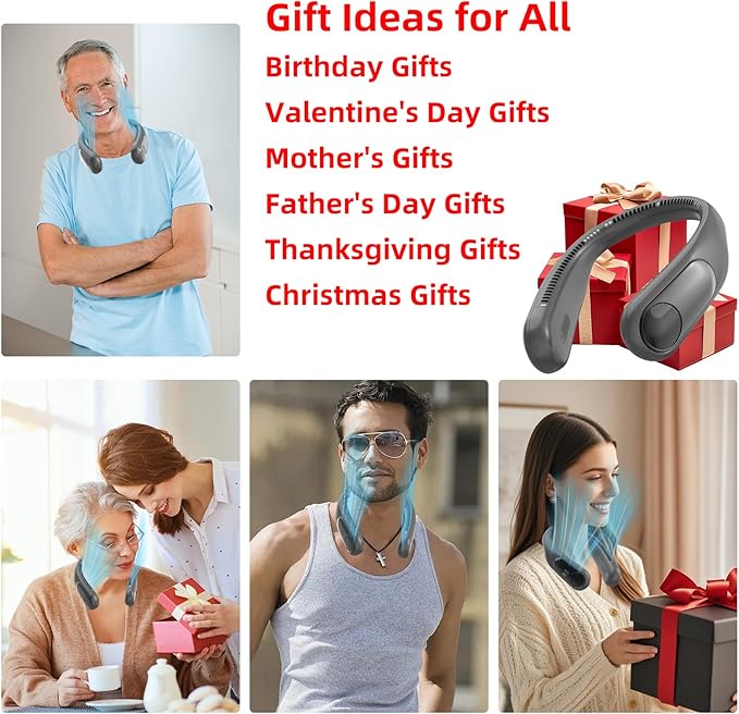 Portable Neck Fan,Personal Wearable Bladeless Fan,LED Display,4-Speeds,6000mAh USB Rechargeable,360° Strong Cooling Wind,Hands Free,Long Lasting,Birthday Gifts for Men Women Dad Mom (Dark grey)