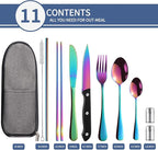 Travel Utensils with Case,Reusable Utensils,Portable Travel Camping Cutlery Set,Stainless Steel Flatware Set,Lunch Boxes Workplace Camping School Picnic (Rainbow)