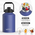 WATERSY 1 Gallon Water Bottle Insulated(Cold for 48 Hrs),BPA Free&Leak Proof,128oz Stainless Steel Water Jug,Big thermo,Large Water Bottle with Handle for Gym,Hiking,Camping&Travel,Deep Blue