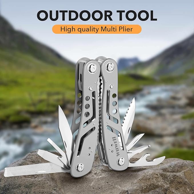 26-in-1 Multitool, Professional Stainless Steel Multi-Tool, Pocket Knife with Heavy Duty Pliers, Screwdriver, Replaceable Bits for Outdoor, (Silver)