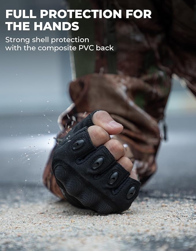 KEMIMOTO Fingerless Tactical Gloves for Men, Motorcycle Gloves for Outdoor Work Sports, Fingerless Cycling Gloves for Hunting Hiking Camping