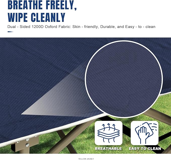 YELLOW JACKET Camping Cot with Mattress for Adults, Folding Sleeping Cot 600lbs Max Load, Portable Camping Cot with Carry Bag, 28" Wide Cot for Camping, Home,Office,Travel (Blue)