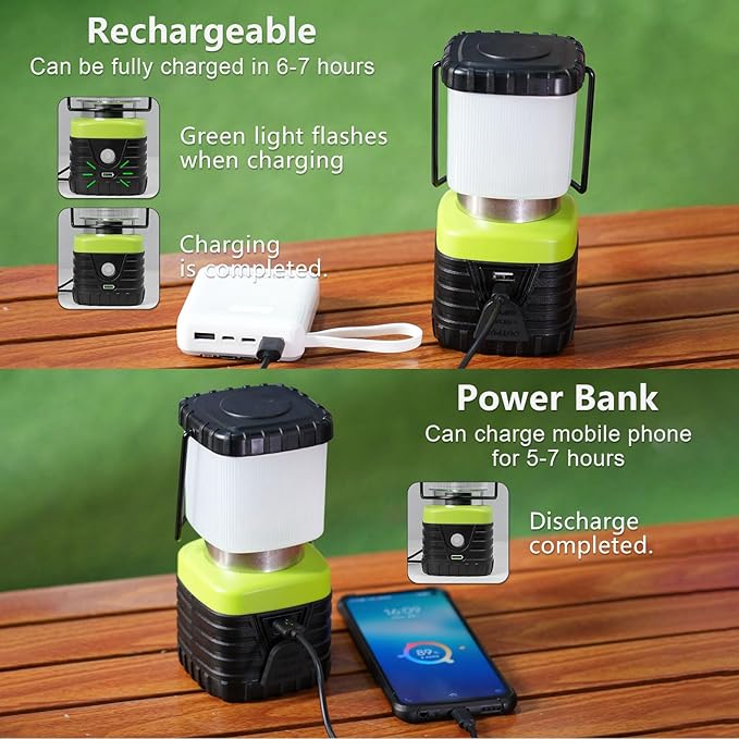3PCS 6500K White Light LED Camping Lantern Rechargeable 1000LM, 4500mAh Power Bank, Flashlight for Hurricane Emergency, Hiking, IP44 Waterproof Lantern(Black)