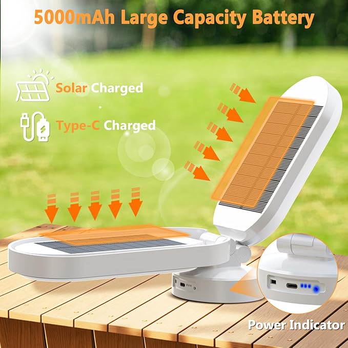 Hapfish Rechargeable Solar Camping Lantern, 5000mAh Battery Powered LED Lights, Dimmable Foldable Waterproof Camping Essentials, Lamp for Power Outages, Camping Gear, Hurricane, Emergency, Indoor