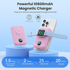 Magnetic Portable Charger for iPhone, 10800mAh 4-in-1 Wireless Power Bank with iWatch Charger, 25W PD Fast Charging Battery Pack for Magsafe, iPhone 16/15/14/13/12 Series, Apple Watch (Pink)