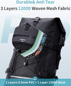 ECOHUB Waterproof Backpack for Women Men, 30L Roll-Top Closure Heavy Duty Dry Bag for Travel with IPX8 Waterproof Phone Case